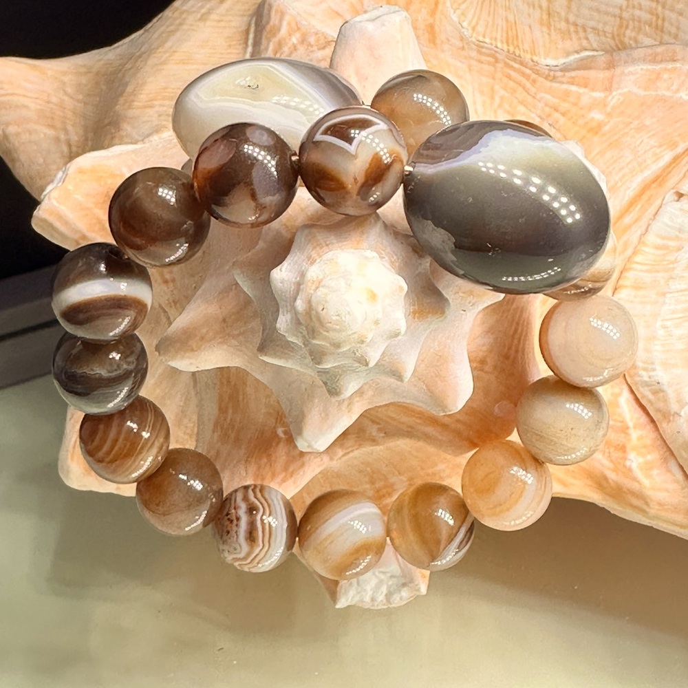 CHONKY CARAMEL AGATE BANDED  STONES CUFF BRACELET Size 7” up to 7.5”